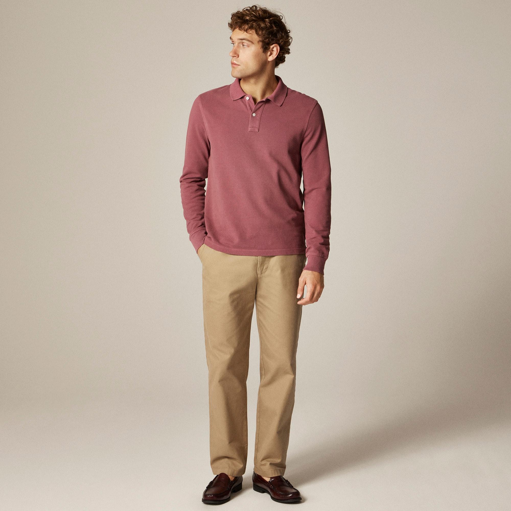 Long-sleeve washed piqué polo shirt Product Image