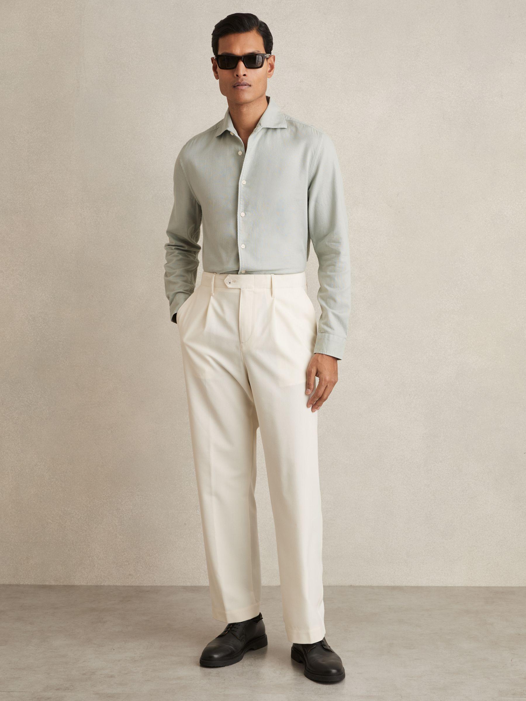 Cotton-Piqué Garment-Dyed Shirt in Sage Green Product Image