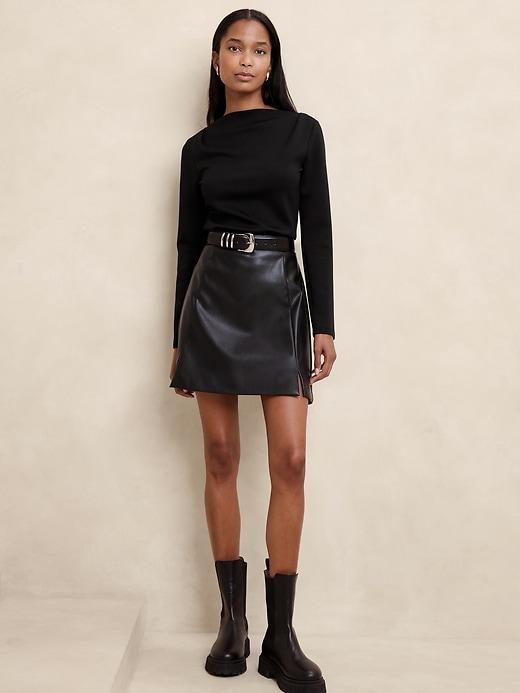 Soft Touch Scuba Pleated Boat-Neck Top Product Image