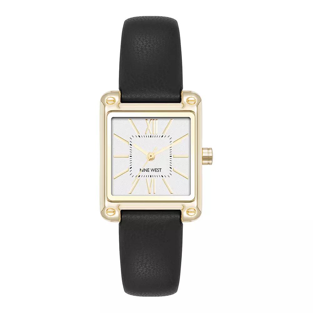 Nine West Women's Rose Gold Tone Gray Strap Watch, Black Product Image