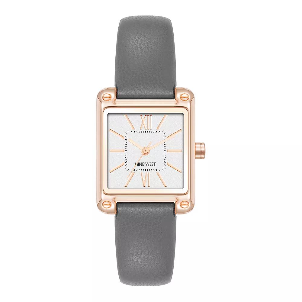 Nine West Women's Rose Gold Tone Gray Strap Watch, Grey Product Image