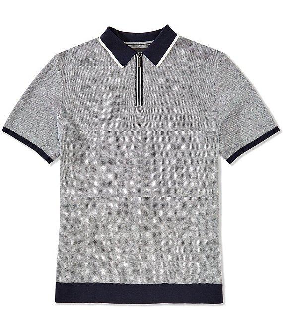 Perry Ellis Quarter-Zip Short Sleeve Polo Shirt Product Image