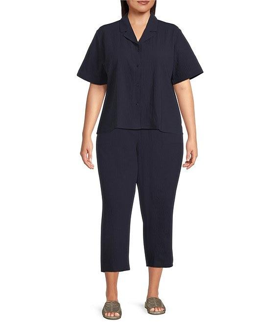 Eileen Fisher Plus Organic Cotton Blend Elastic Waist Straight Leg Pants Product Image