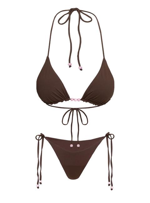 Nevaeh Beaded Triangle Bikini Top Brown Product Image
