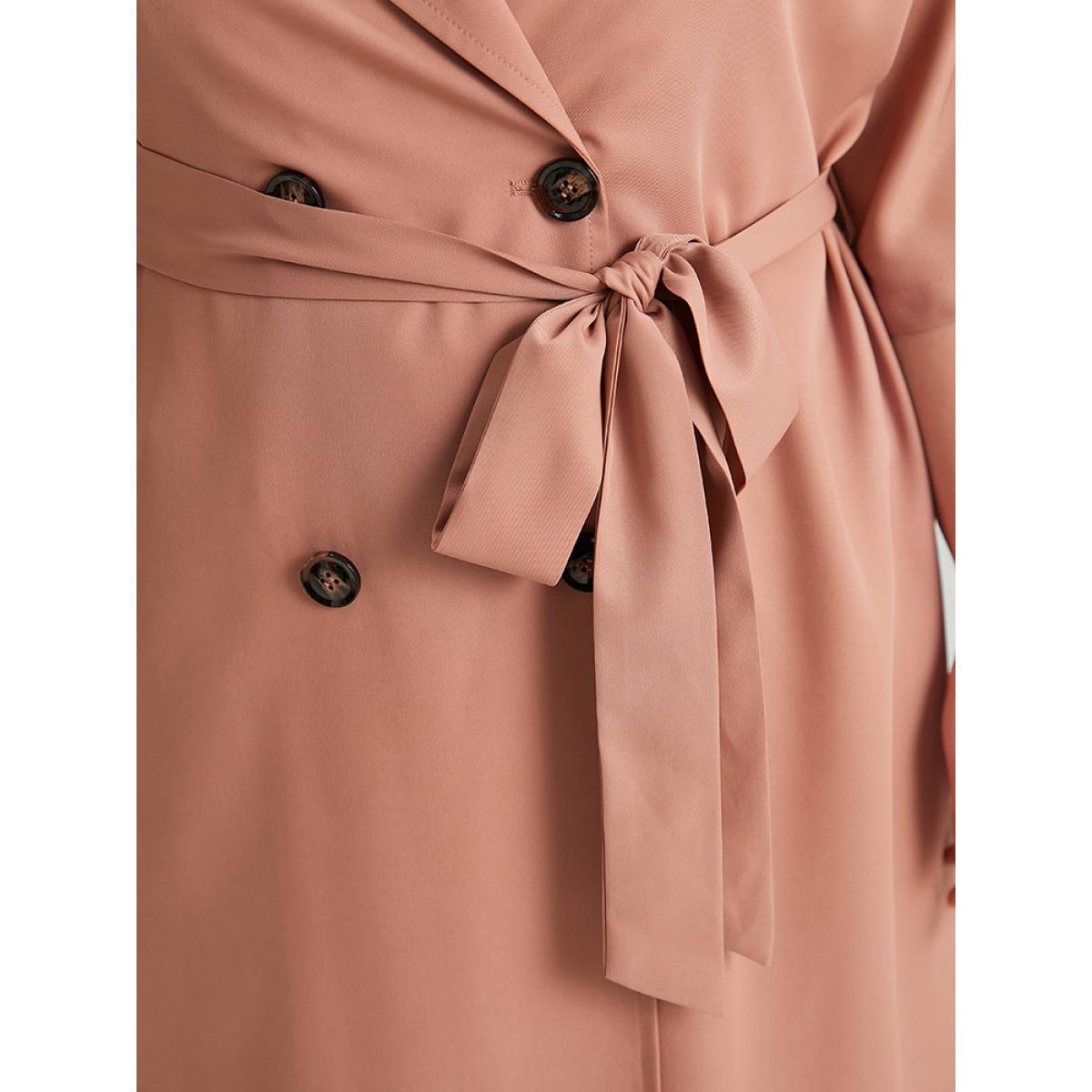 Plus Size Plain Pocket Button Up Belted Lapel Collar Coat Women Rouge Casual Plain Ladies Dailywear Winter Coats BloomChic 28/5X Product Image