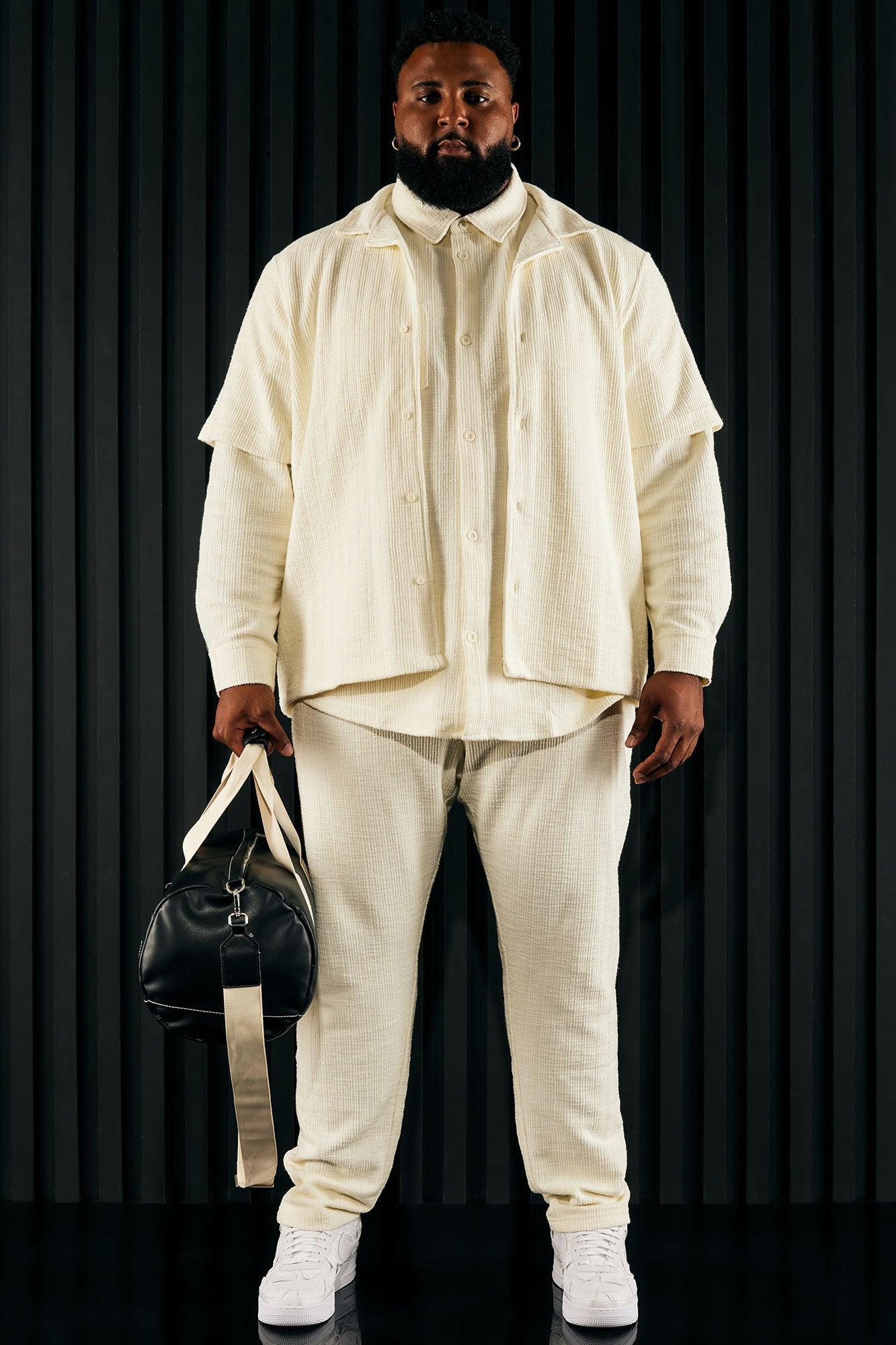 Dean Textured Short Sleeve Button Up Shirt - Cream Product Image