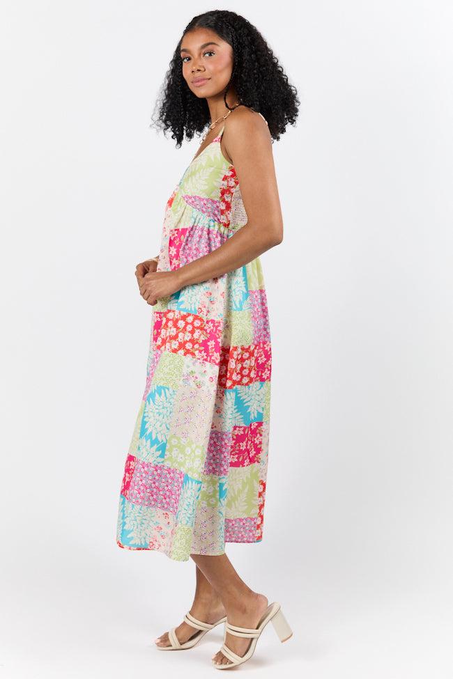 Pieces That Complete Me Multi Patchwork Babydoll Midi Dress FINAL SALE Product Image