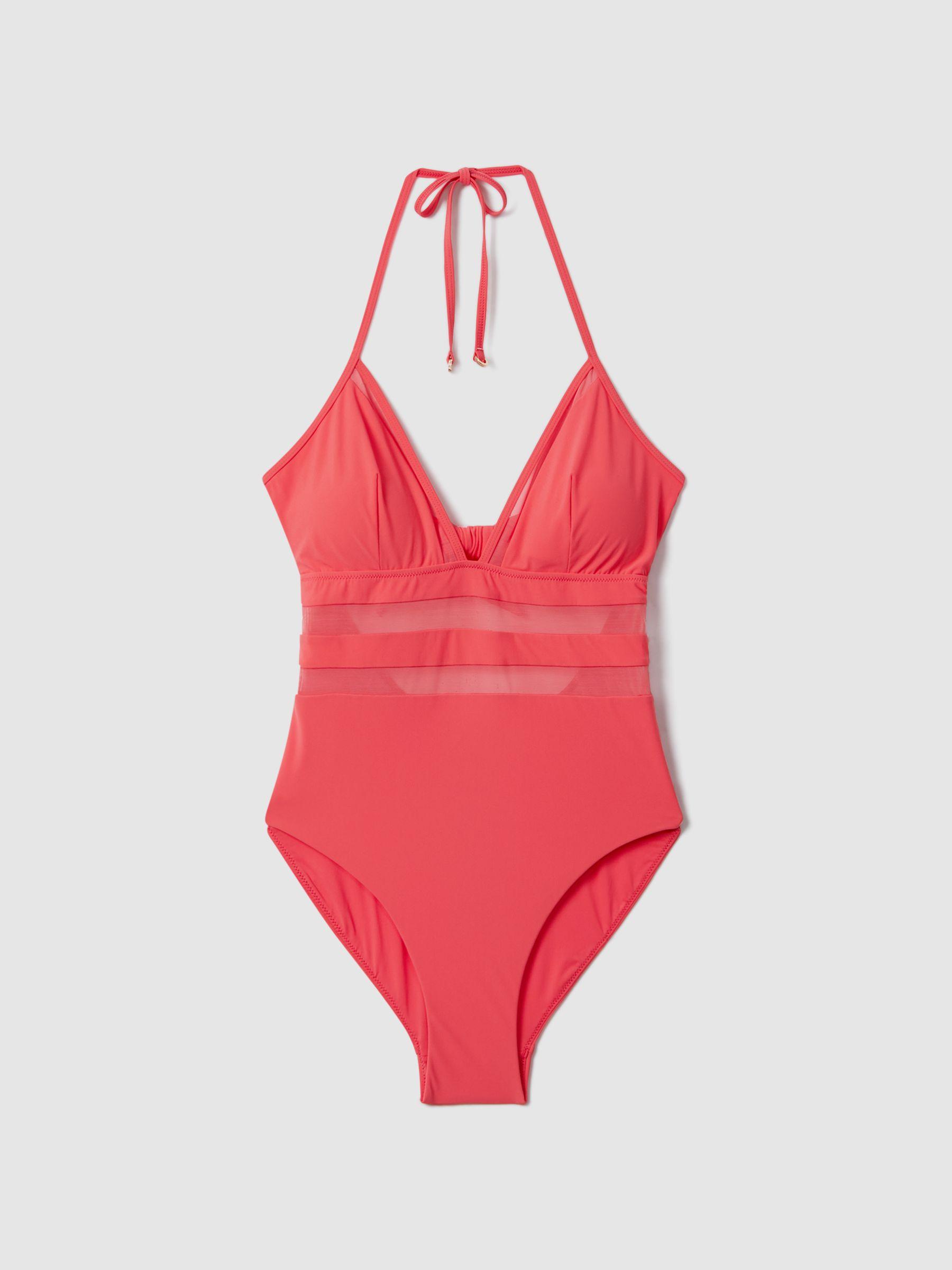 Mesh Tie Back Swimsuit in Coral Product Image