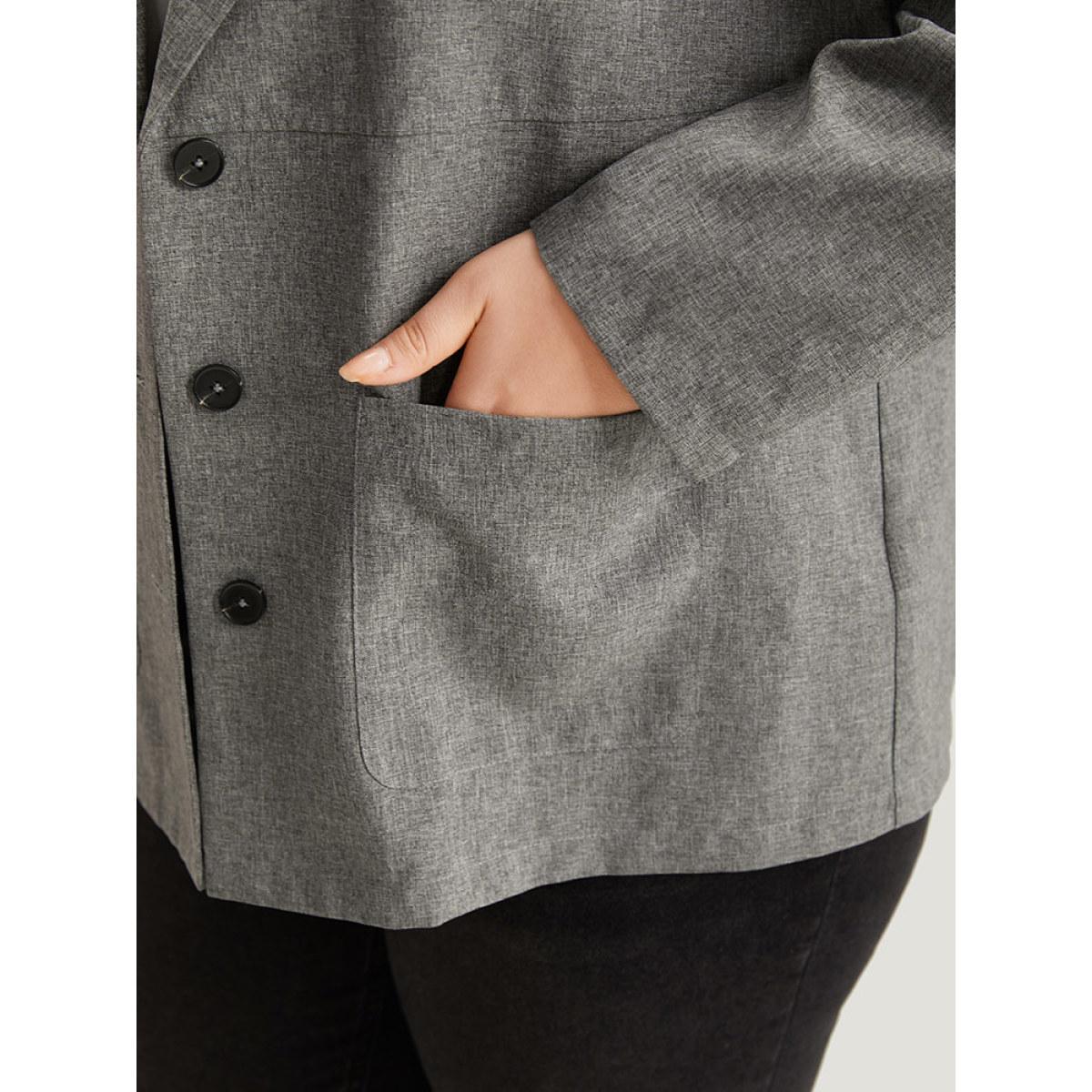 Plus Size Solid Suit Collar Patched Pocket Blazer DimGray Women Dailywear Plain Plain Sleeve Long Sleeve Suit Collar 18-20/2X Pocket Casual Blazers BloomChic Product Image