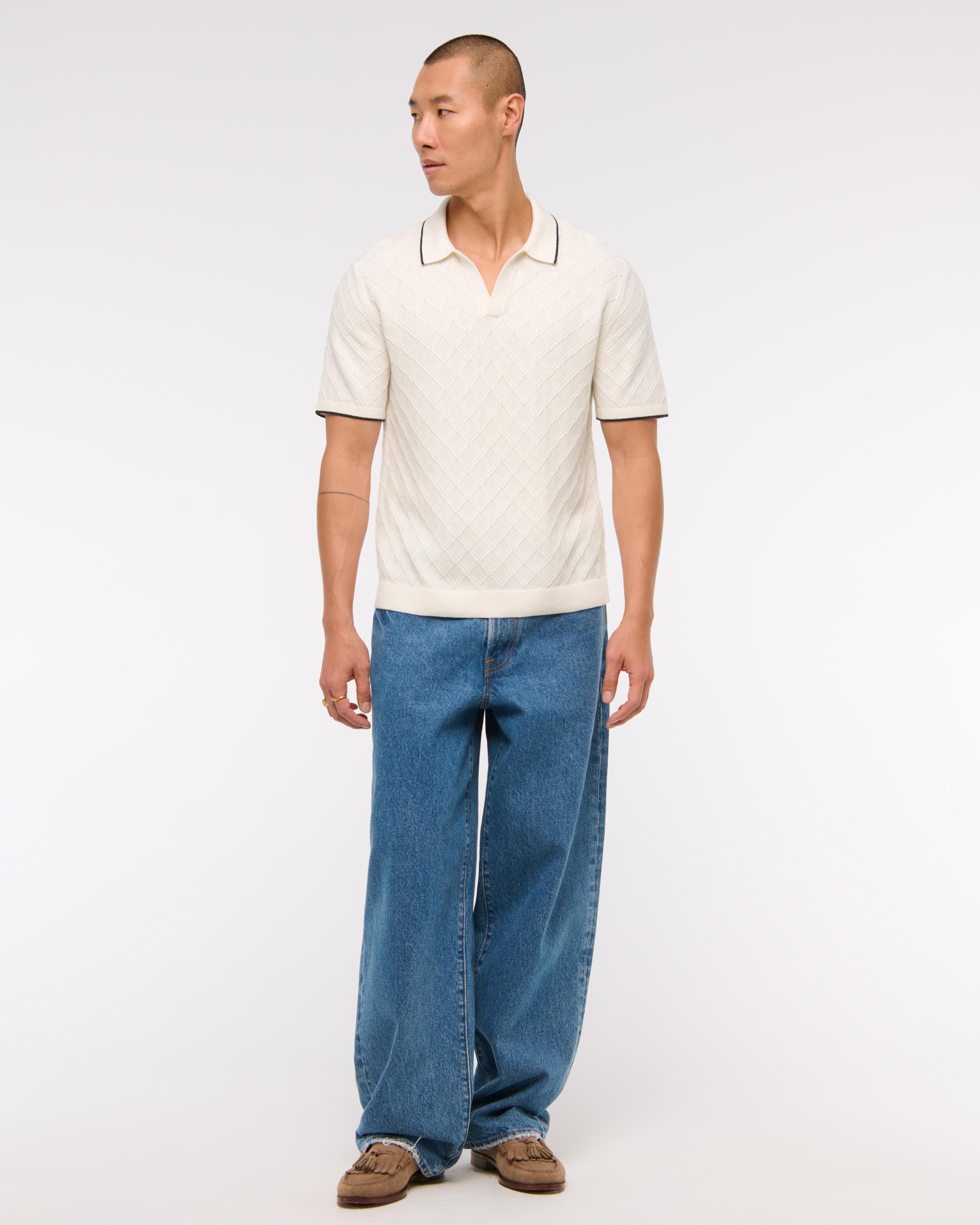 Preppy Tipped Johnny Collar Sweater Polo Product Image