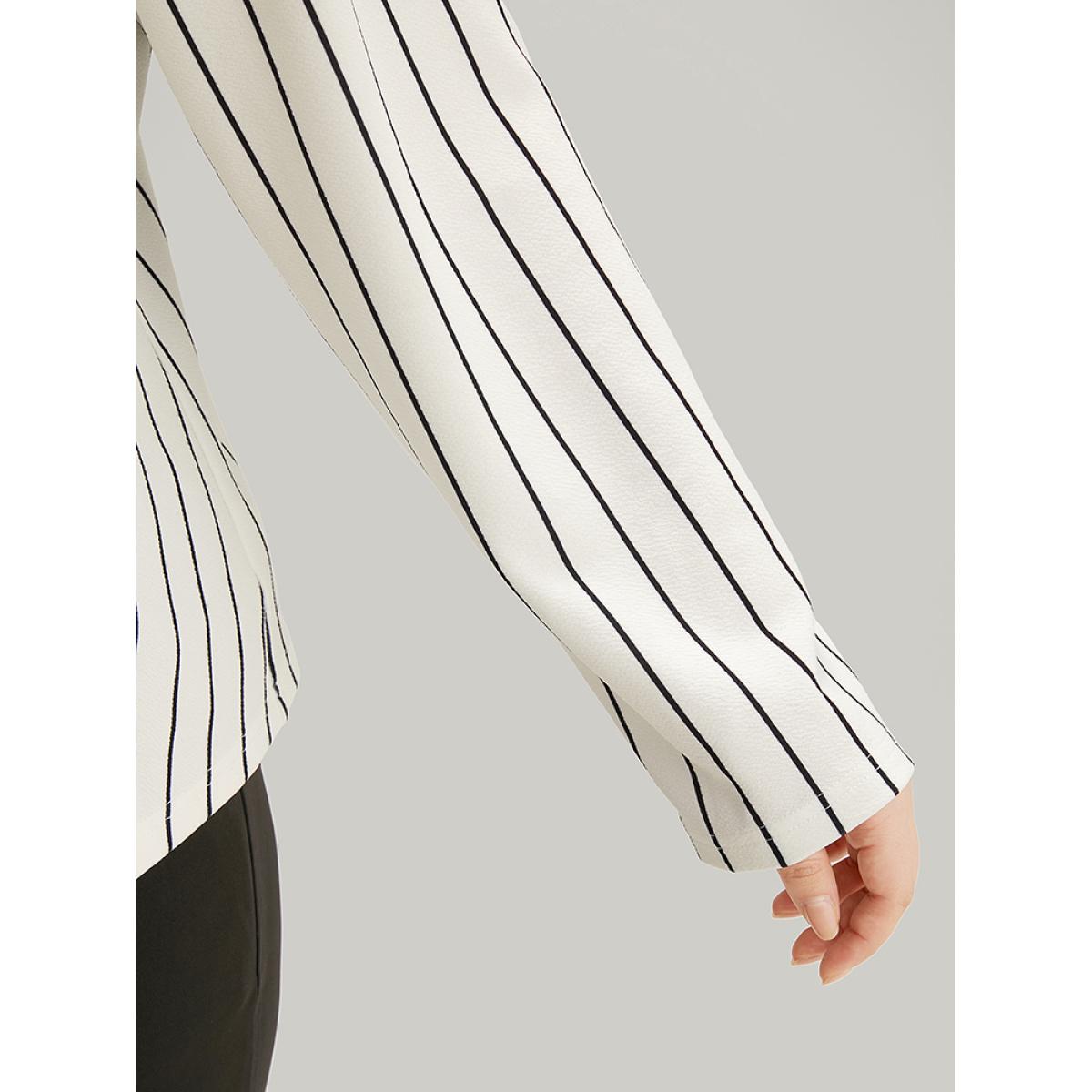 Plus Size Striped Lapel Collar Open Front Blazer White Women Office Striped Asymmetrical Sleeve Long Sleeve Lapel Collar 18-20/2X At the Office Blazers BloomChic Product Image
