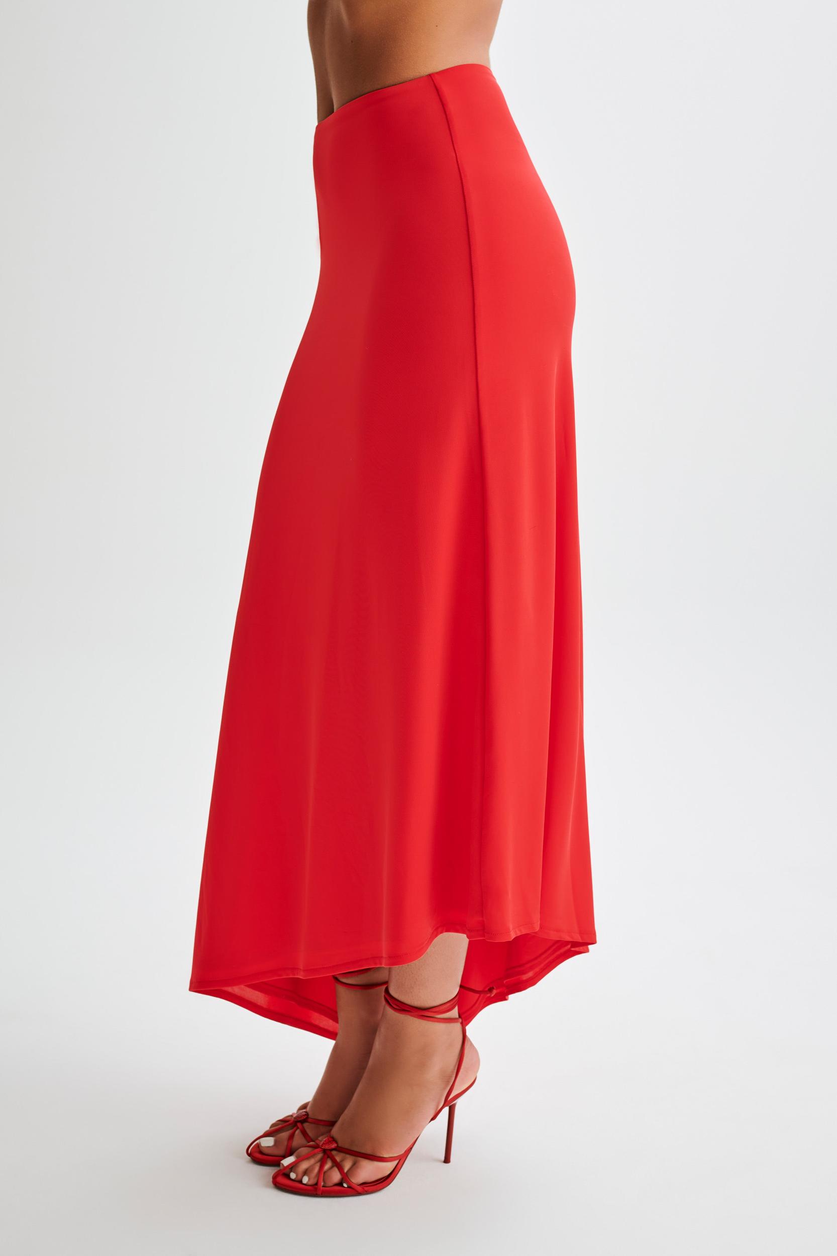 Bea Asymmetrical Slinky Maxi Skirt - Pomegranate Product Image