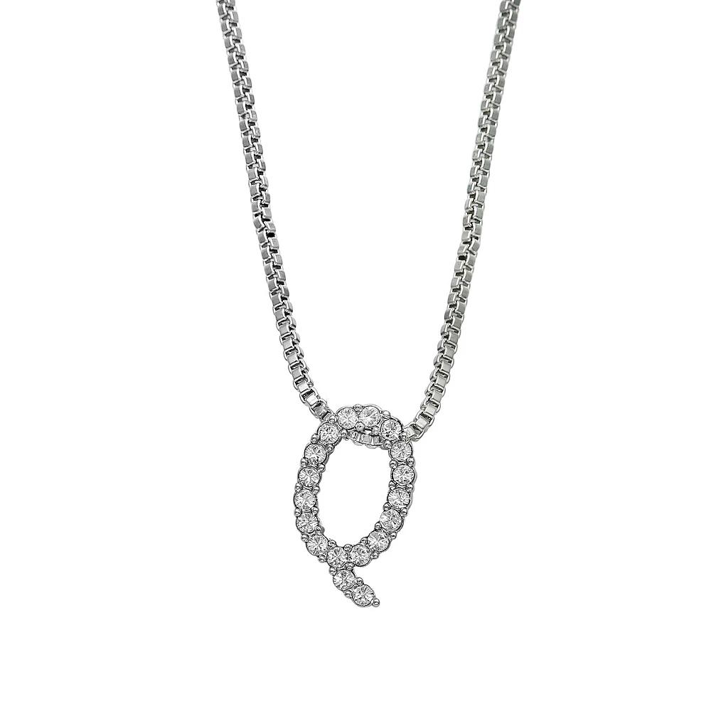 Brilliance Silver Plated Crystal Initial Pendant, Womens Silver Tone T Product Image