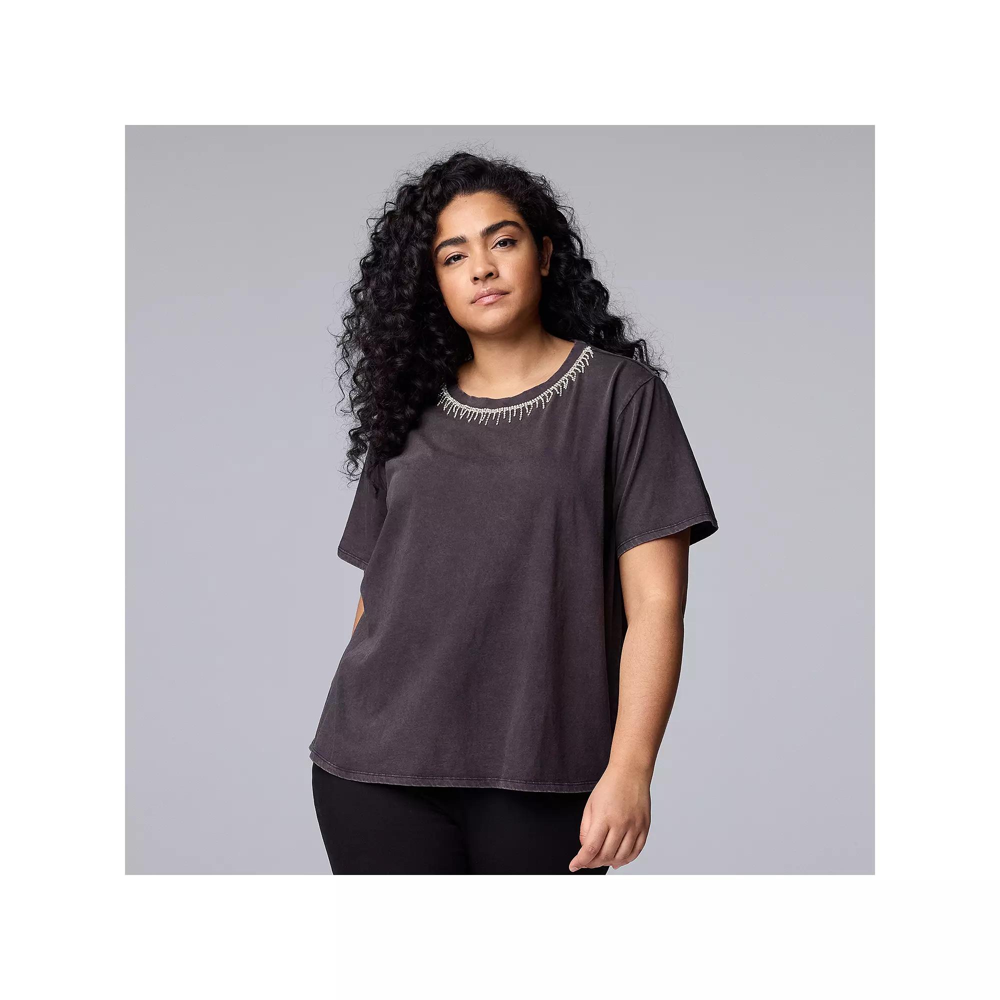 Plus Size Simply Vera Vera Wang Boyfriend Tee, Women's, Size: 1XL, Vera Black Product Image