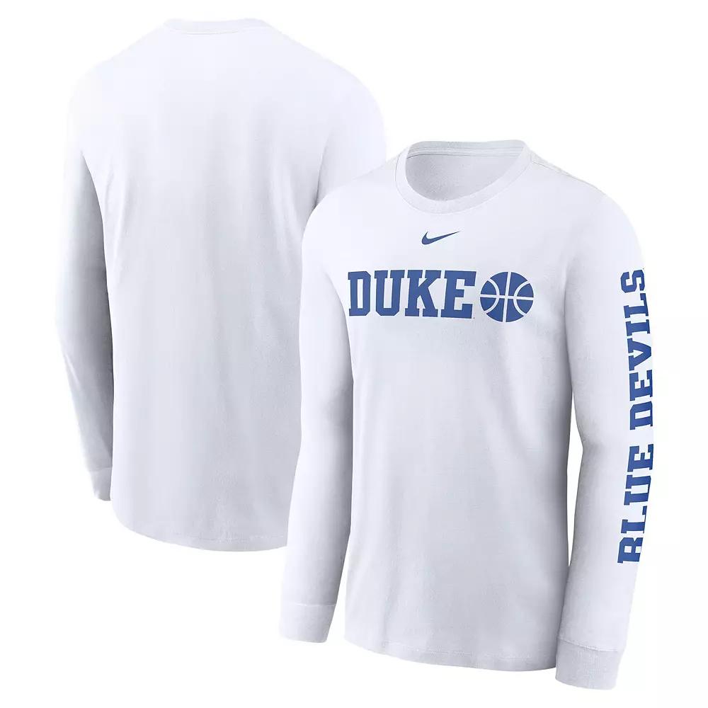 Men's Nike White Duke Blue Devils Basketball Icon Two-Hit Long Sleeve T-Shirt,  Product Image
