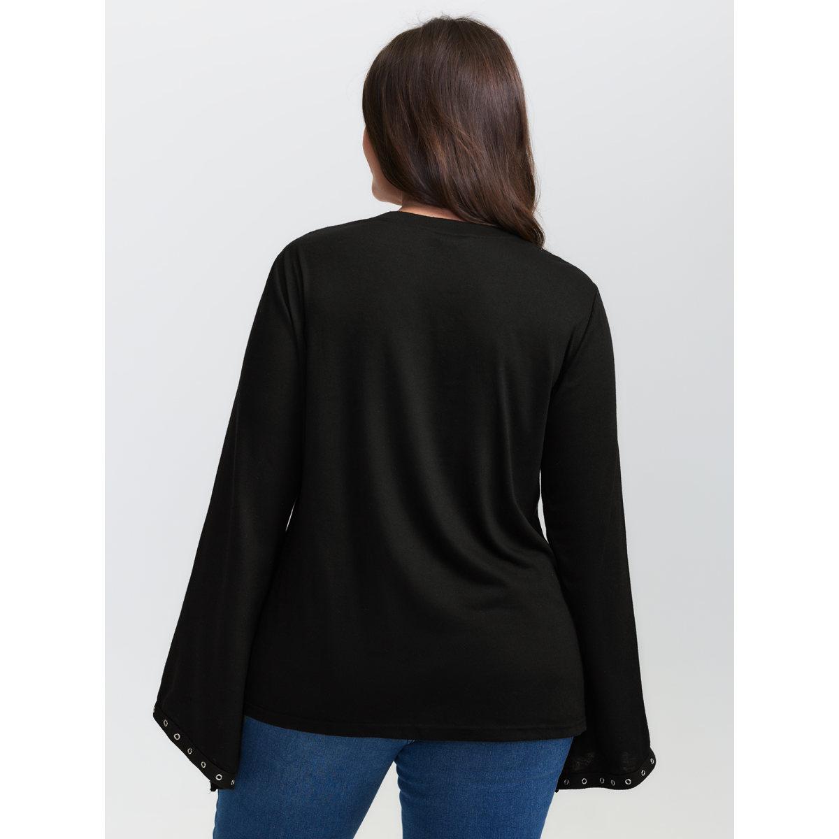 Plus Size Peek-A-Boo Cut-Out Neckline T-shirt Black Women Timeless Eyelet Round Neck Elegant T-shirts BloomChic 28/5X Product Image