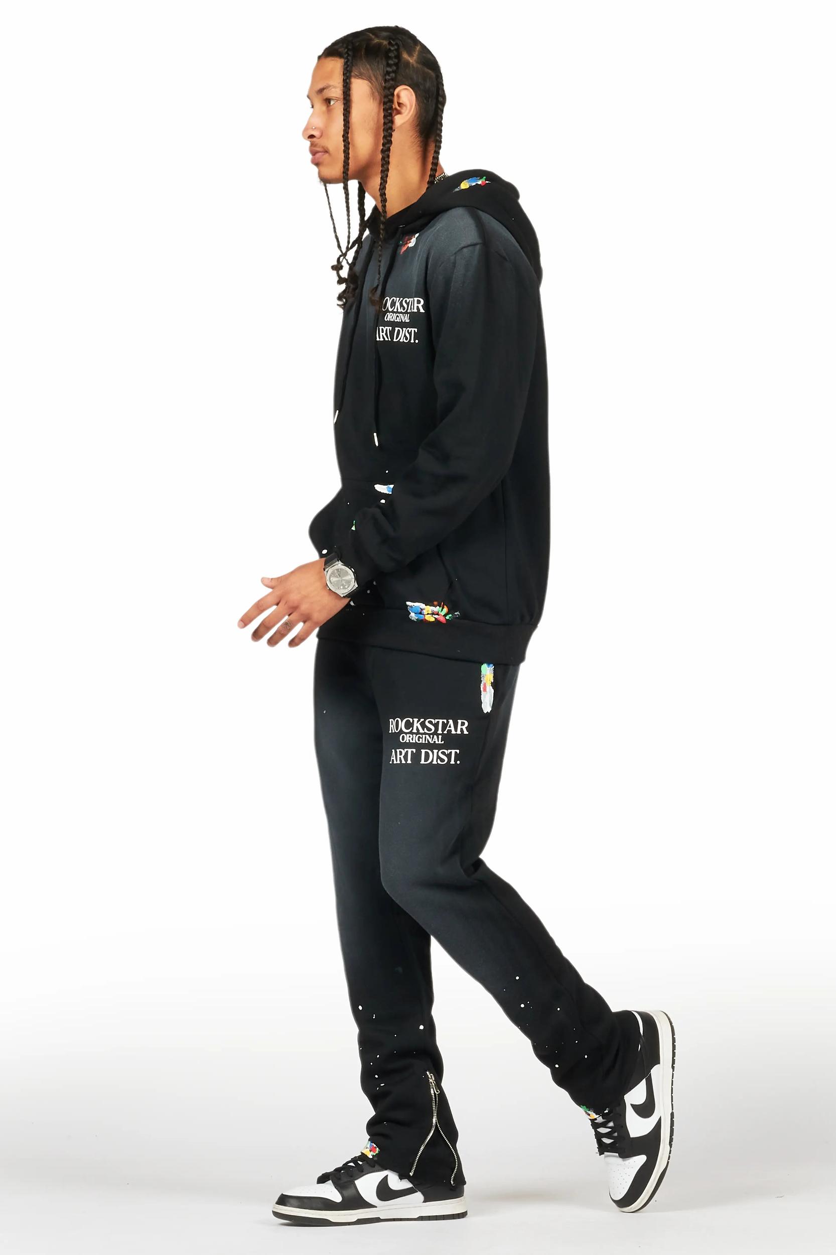 Rockstar Art Dist. Black Hoodie Slim Fit Track Set Male Product Image