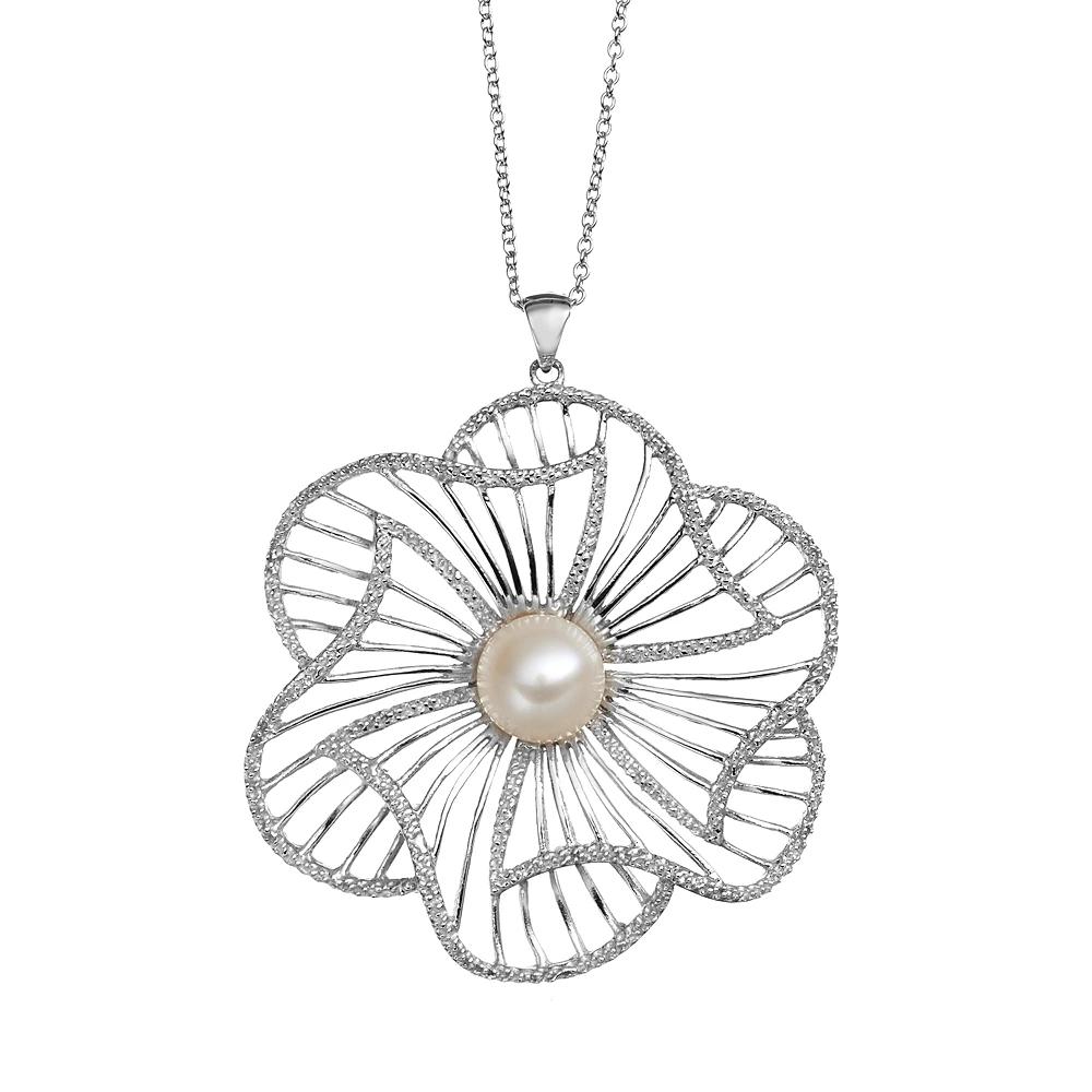 Freshwater Cultured Pearl Sterling Silver Flower Pendant Necklace, Women's, Size: 18", White Product Image