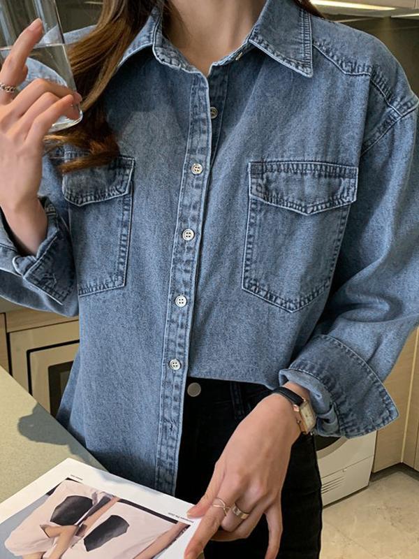 Vintage Wash Denim Blouses&Shirts Product Image