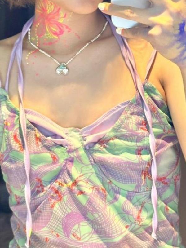 Irregular Print Splice Halter Cami Top Product Image