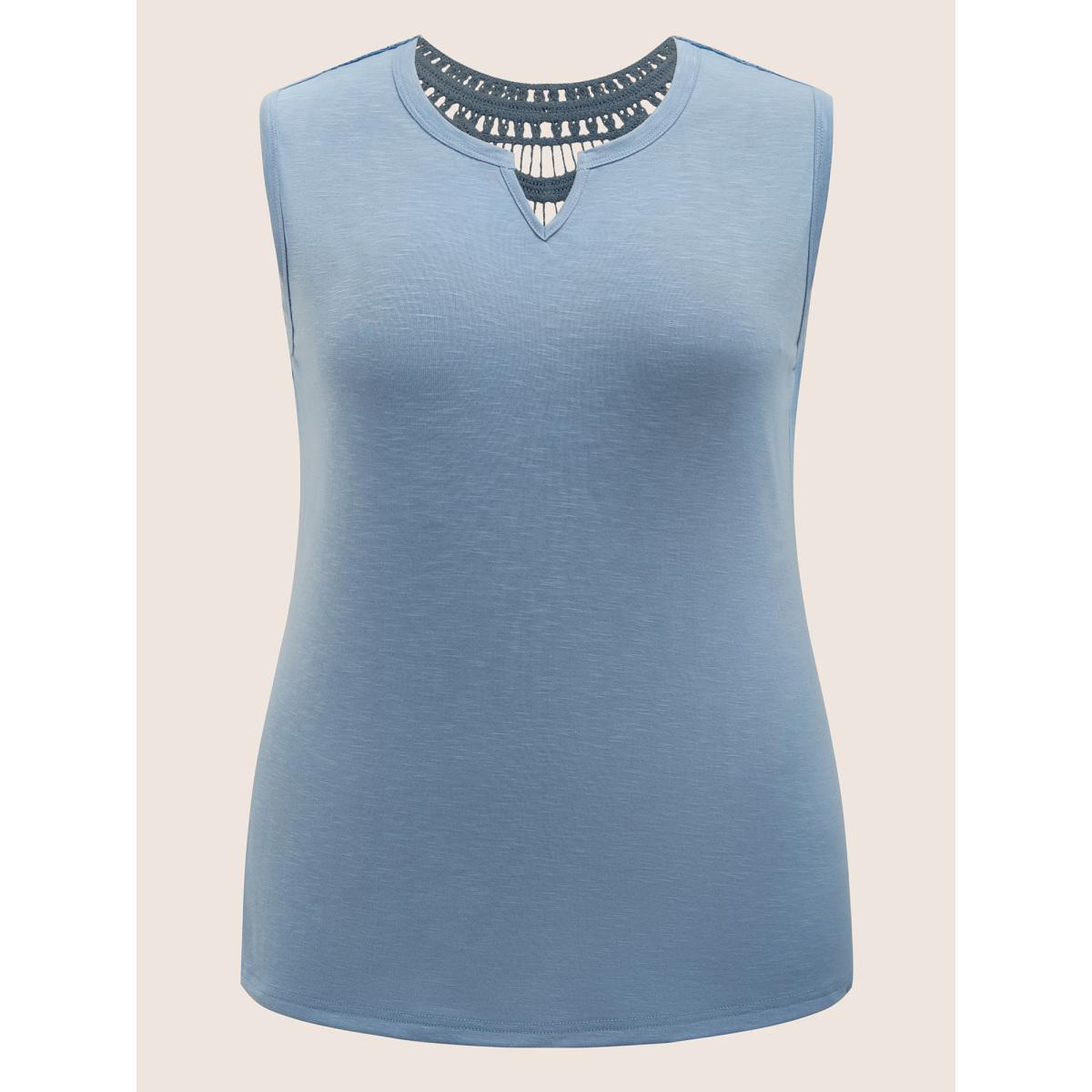 Plus Size Notched Collar Plain Cut Out Tank Top Women Cerulean Resort Patchwork Notched collar Vacation Tank Tops Camis BloomChic 22-24/3X Product Image