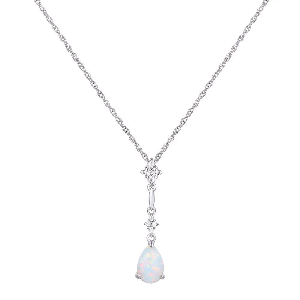 Rhodium Over Sterling Silver Teardrop Gemstone With Lab-Created White Sapphire Accents Pendant Necklace, Women's, Size: 18" Product Image