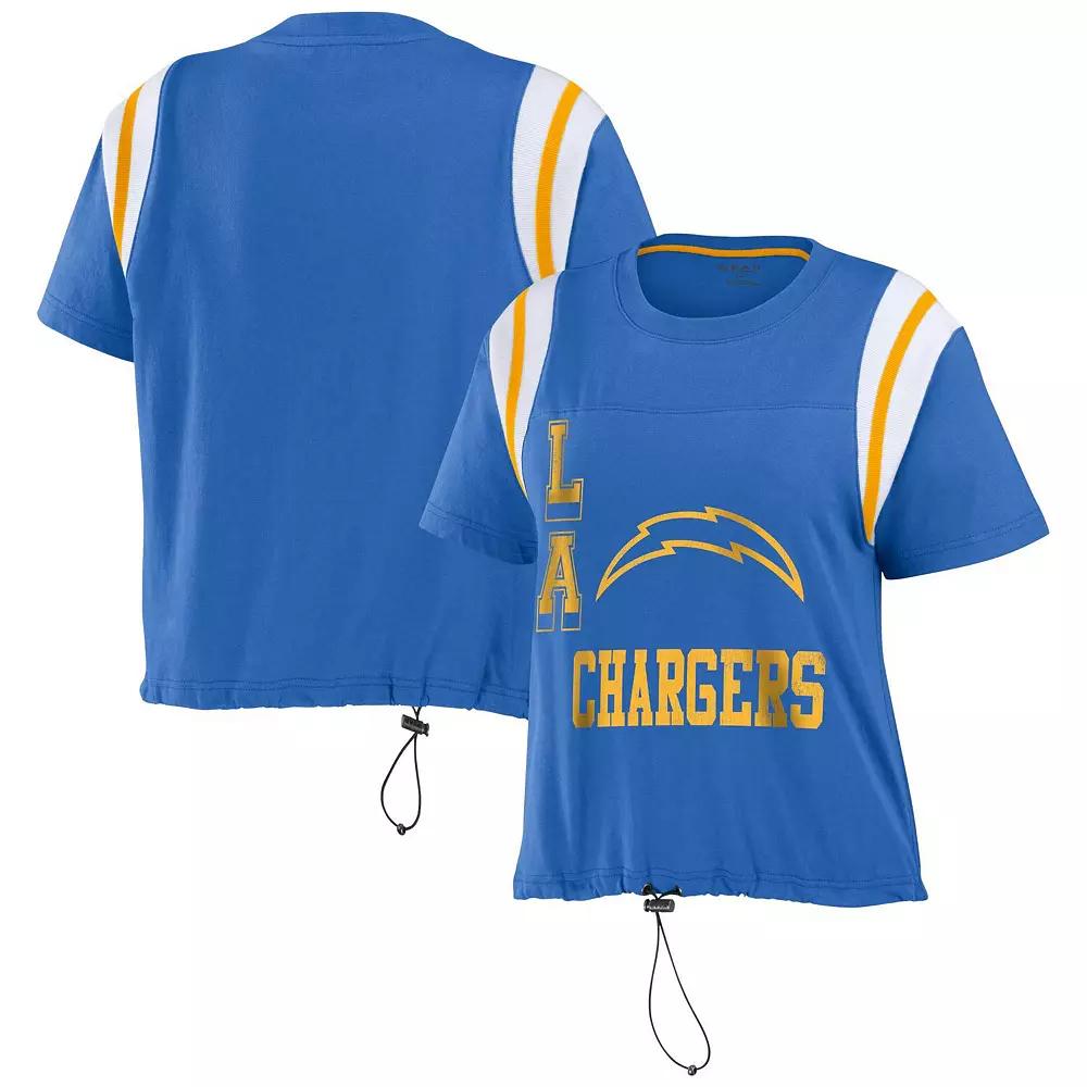 Women's WEAR by Erin Andrews Powder Blue Los Angeles Chargers Cinched Colorblock T-Shirt,  Product Image