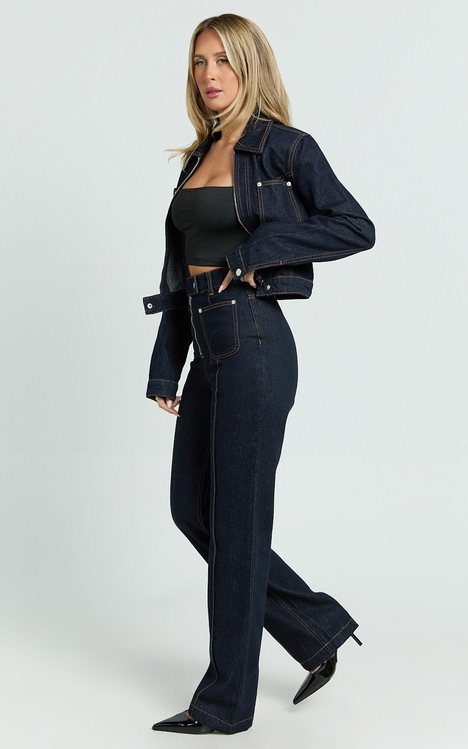 Celia Jeans - High Rise Straight Leg Jeans in Dark Blue Wash Product Image