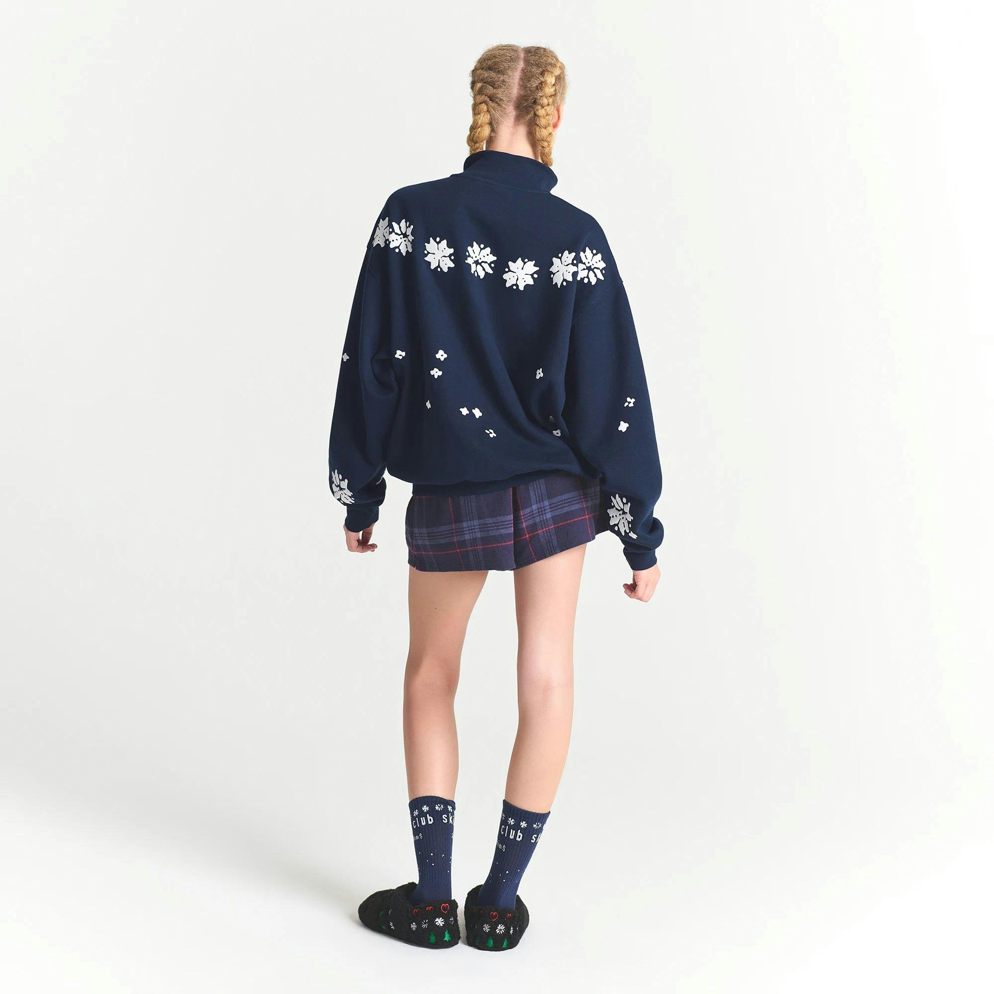 CACTUS PLANT FLEA MARKET X SKIMS COTTON FLEECE OVERSIZED QUARTER ZIP | NAVY SKI CLUB PRINT Product Image
