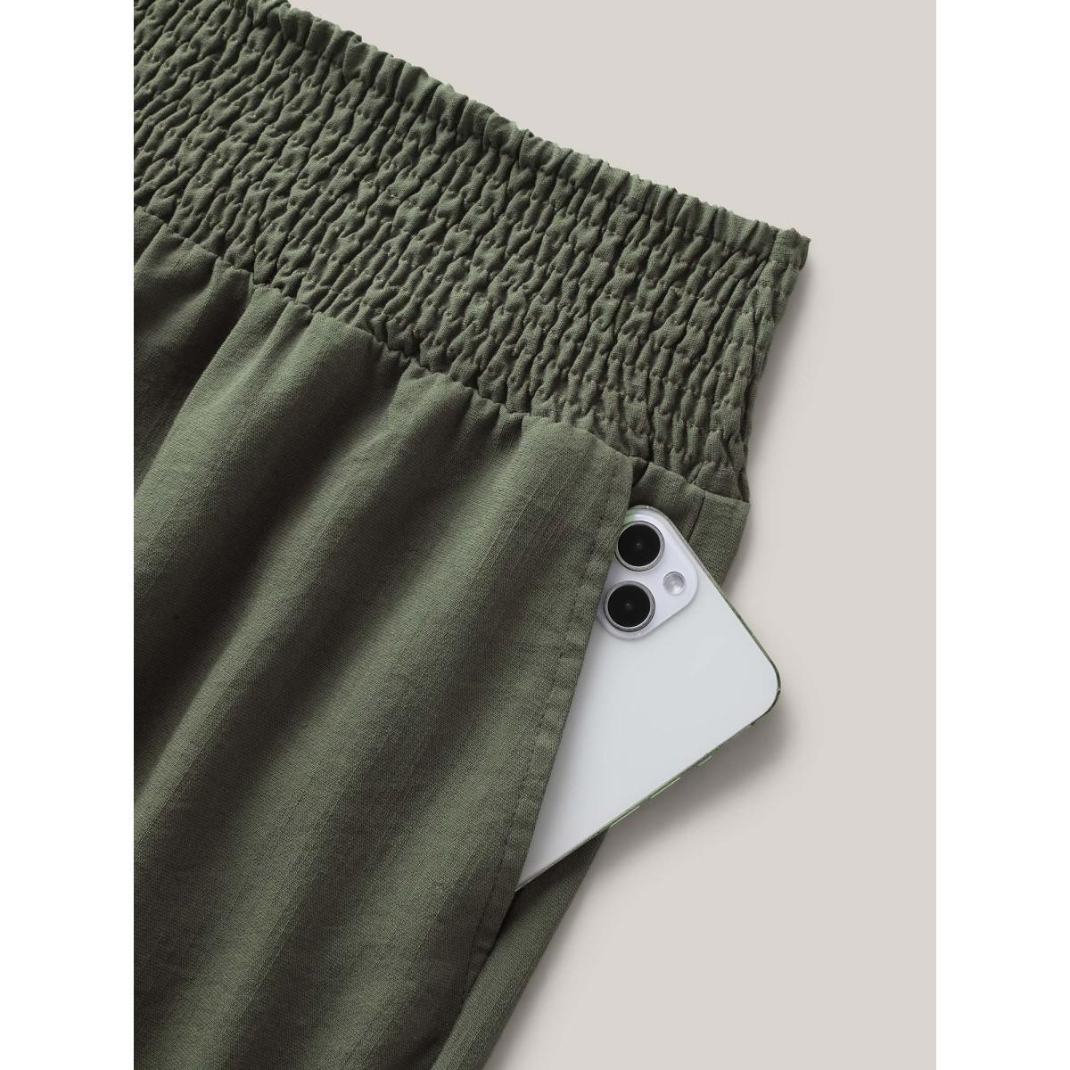 Plus Size Shirred Waist Wide-Leg Solid Pants Women ArmyGreen Resort Wide Leg Mid Rise Vacation Pants BloomChic 18-20/2X Product Image