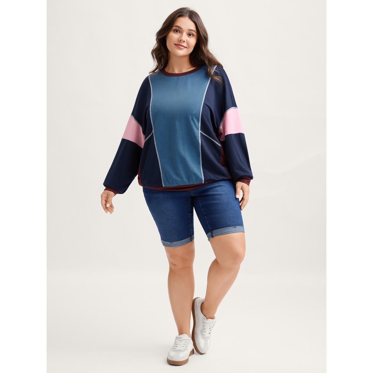 Plus Size Color Contrast Thread Lace Trim Sweatshirt Women Multicolor Leisure Non Casual Sweatshirts BloomChic 18-20/2X Product Image