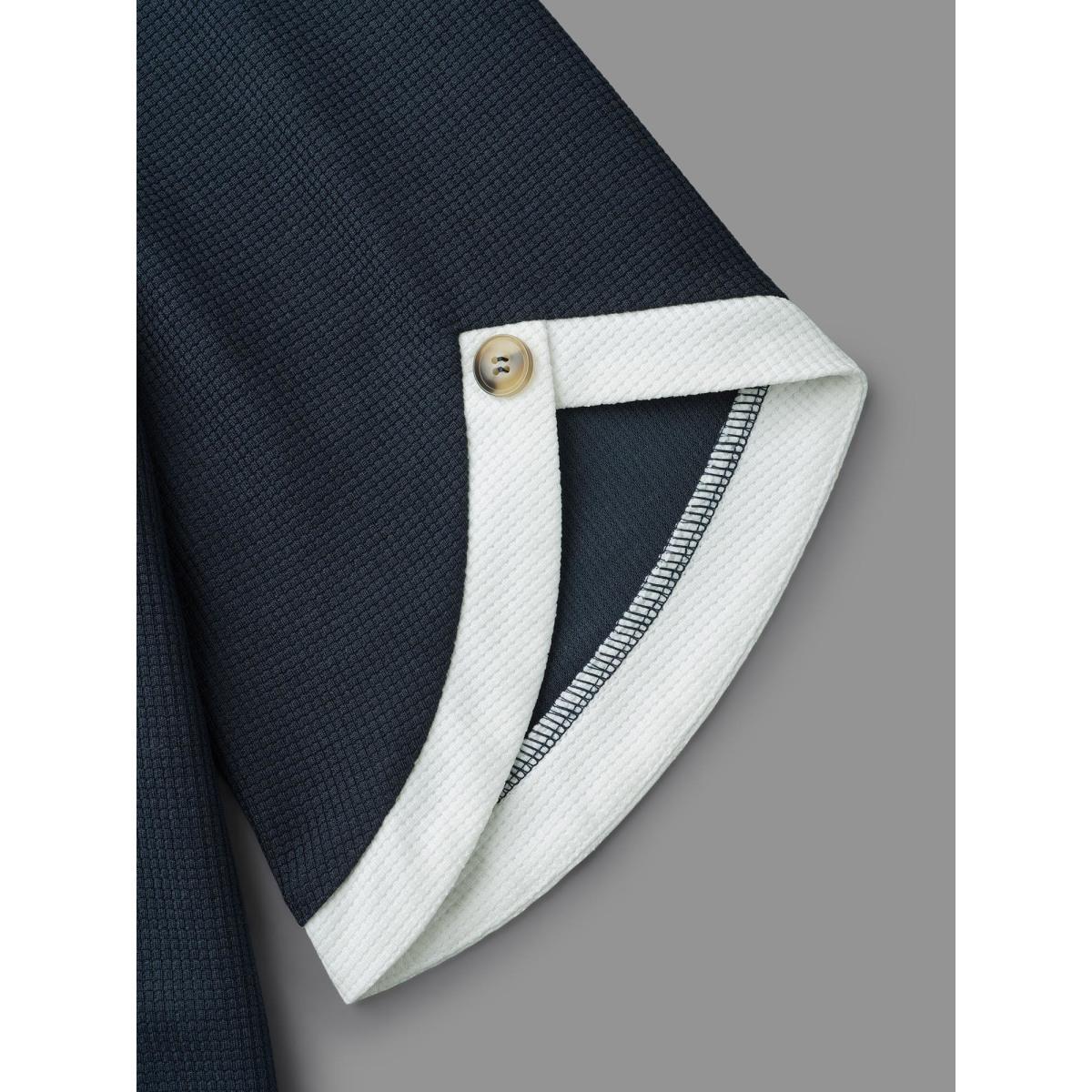 Plus Size Color Contrast Waffle Knit Bell Sleeve T-Shirt Indigo Women Casual Texture Round Neck Everyday T-shirts BloomChic 12/L Product Image