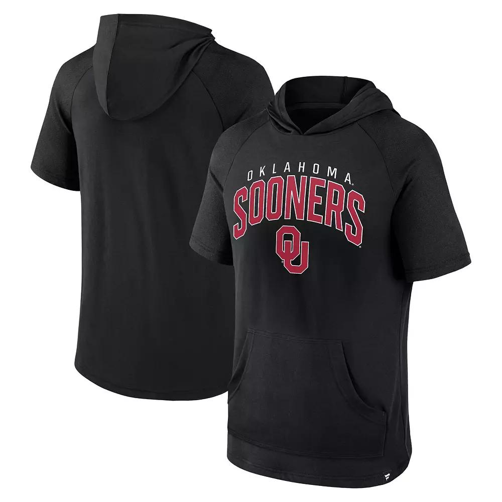 Men's Fanatics Black Oklahoma Sooners Double Arch Raglan Short Sleeve Hoodie T-Shirt,  Product Image