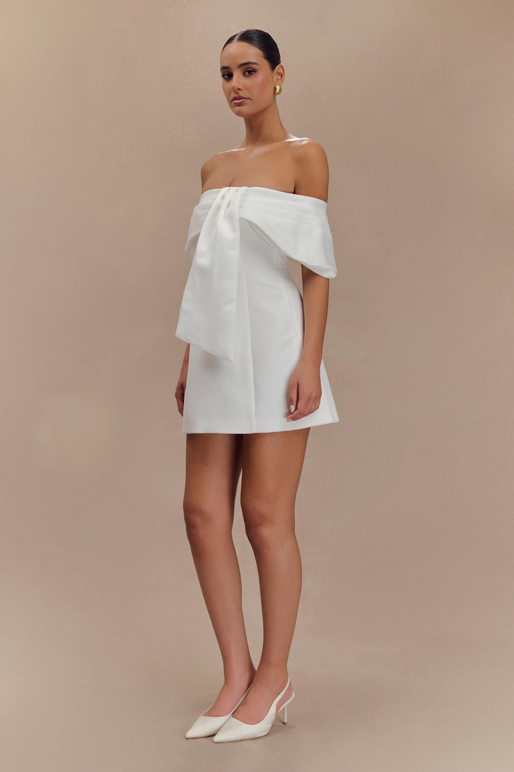 Gloria Mini Off Shoulder Drape Dress - White Product Image