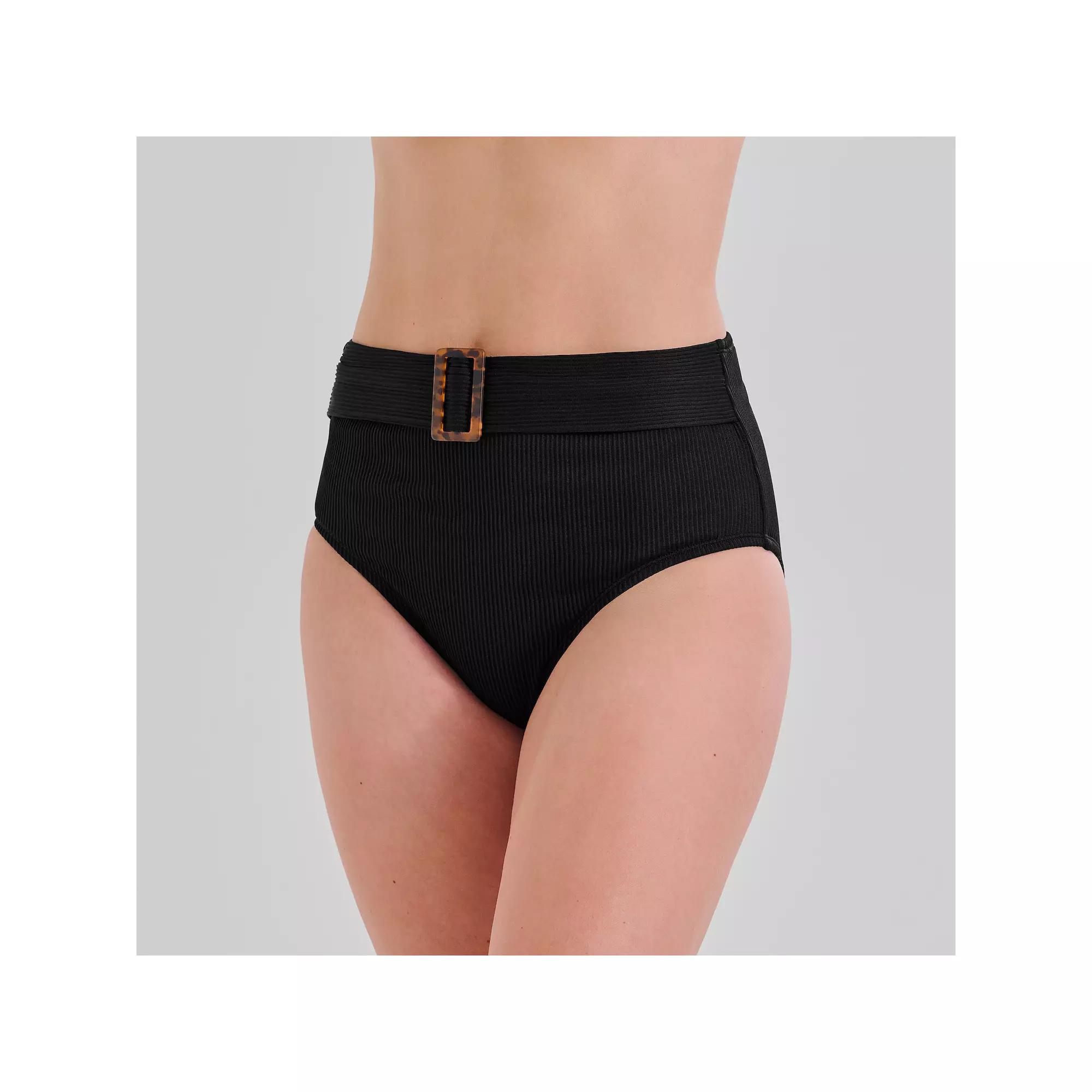 Women's Freshwater High Waist Belted Swim Bottoms, Size: XXL, Green Rib Black Product Image