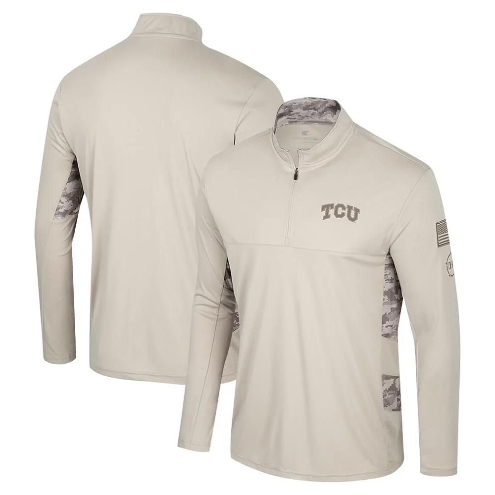 Men's Colosseum Natural TCU Horned Frogs OHT Military Appreciation Quarter-Zip Jacket, Size: XL, Beige Product Image