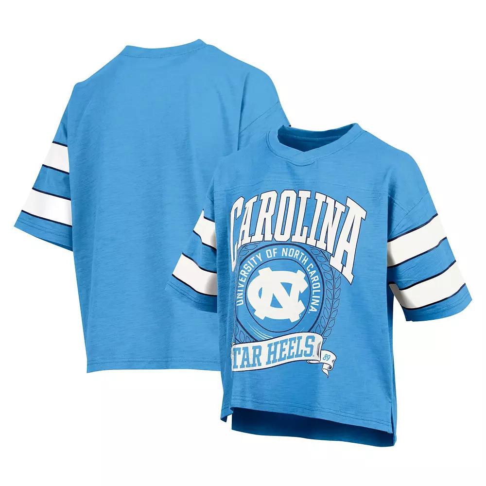 Women's Pressbox Carolina Blue North Carolina Tar Heels Emily Sleeve Stripe Slub T-Shirt, Size: 2XL, Light Product Image