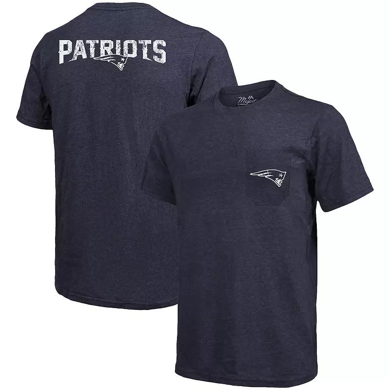 New England Patriots Majestic Threads Tri-Blend Pocket T-Shirt - Heathered Navy, Men's, Size: Small, Blue Product Image