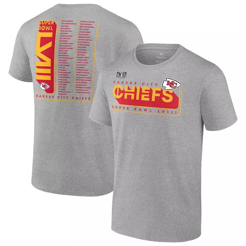 Men's Fanatics Branded Heather Gray Kansas City Chiefs Super Bowl LVIII Team Members Roster T-Shirt, Size: Small, Charco Product Image