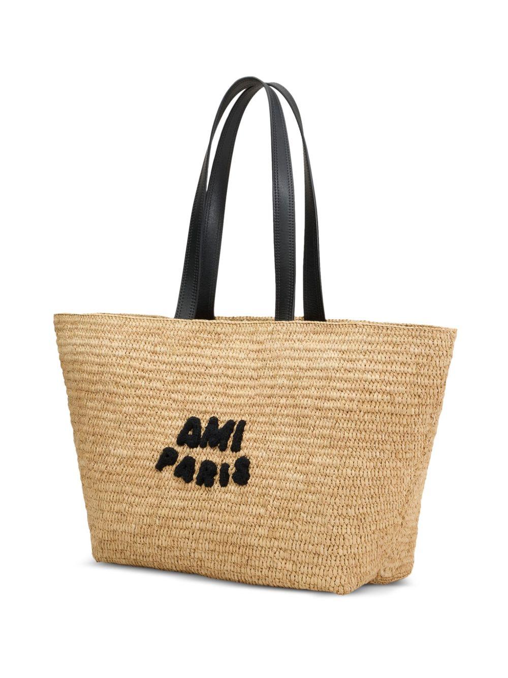 logo-patch raffia tote bag Product Image