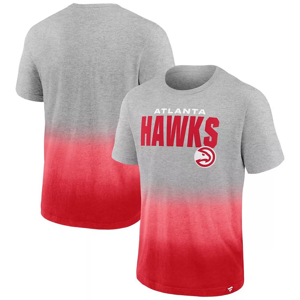 Men's Fanatics Branded Heathered Gray/Red Atlanta Hawks Board Crasher Dip-Dye T-Shirt, Size: XL, Grey Product Image