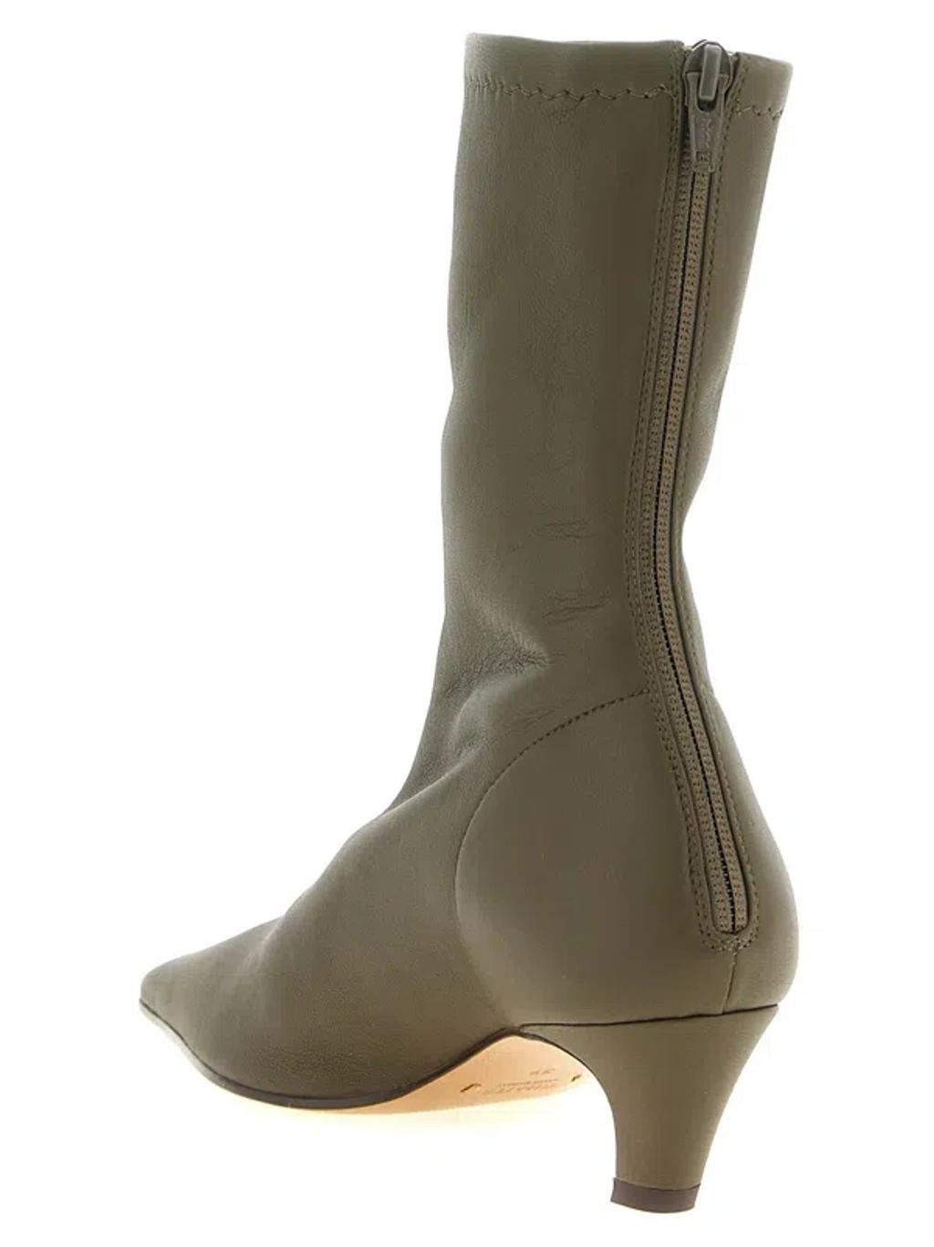 KHAITE Arizona Leather Ankle Boots In Brown Product Image