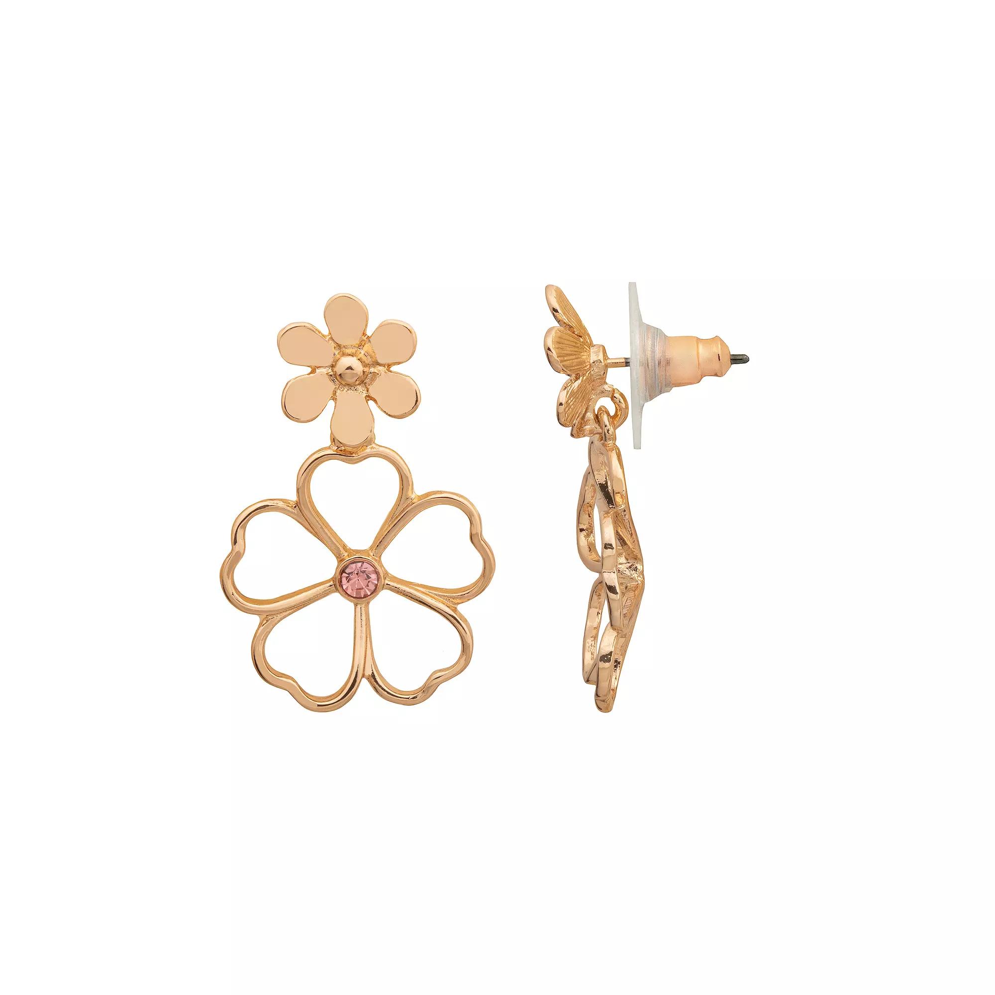LC Lauren Conrad Gold Tone Wire Floral Drop Earrings, Women's, Pink Product Image
