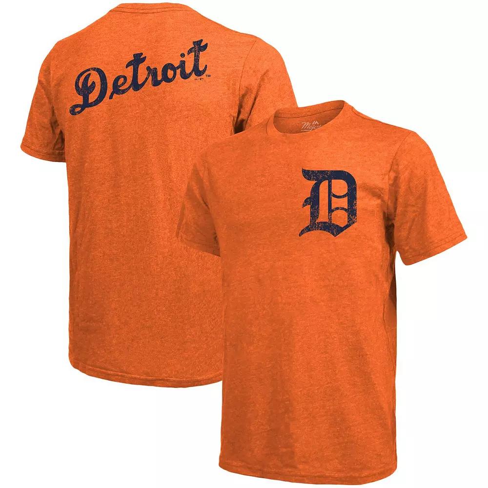 Men's Majestic Threads Orange Detroit Tigers Throwback Logo Tri-Blend T-Shirt, Size: Small Product Image
