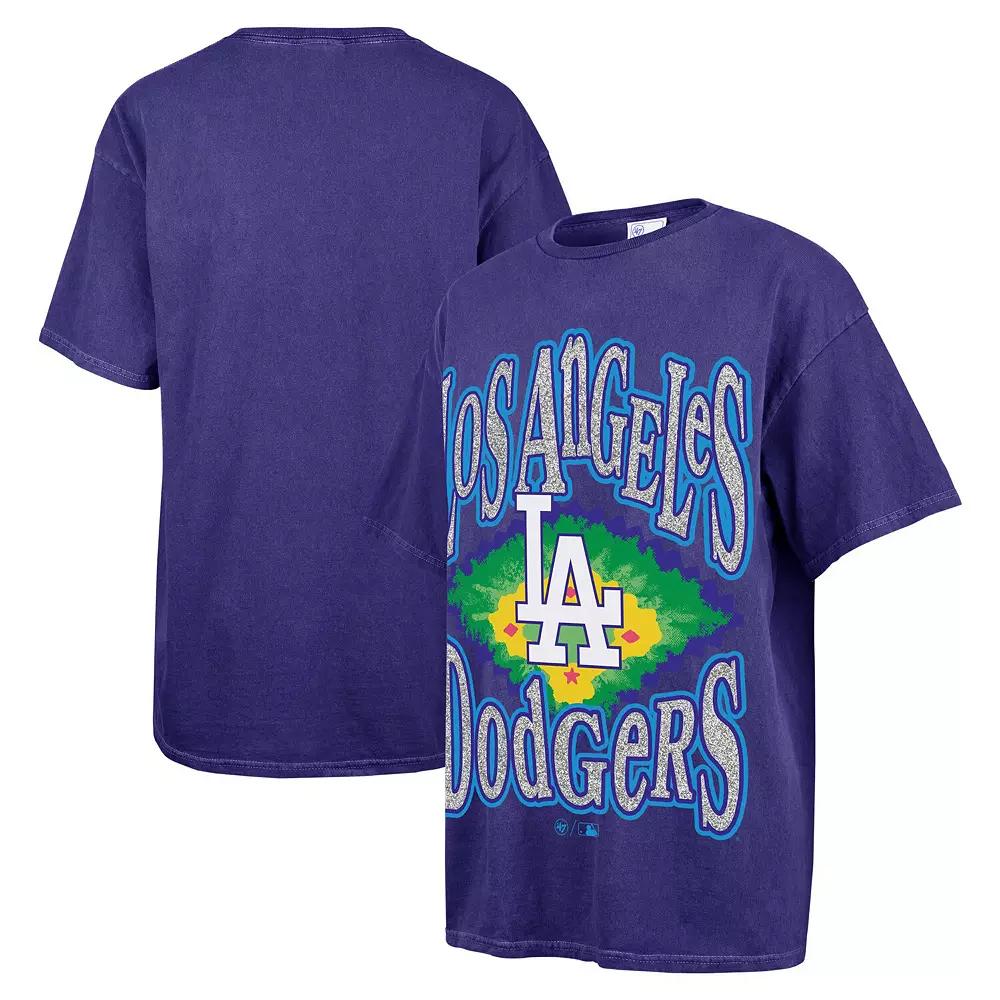 Women's '47 Navy Los Angeles Dodgers Flashing Lights Boyfriend T-Shirt,  Product Image