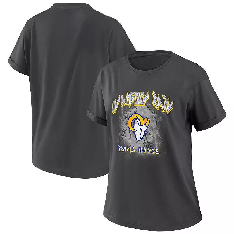Women's WEAR by Erin Andrews Charcoal Los Angeles Rams Boyfriend T-Shirt, Size: XS Product Image