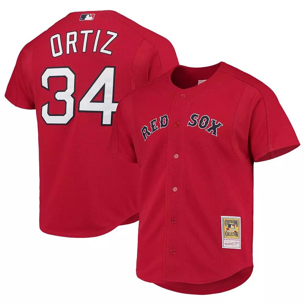 Men's Mitchell & Ness David Ortiz Red Boston Red Sox Cooperstown Collection Mesh Batting Practice Button-Up Jersey,  Product Image