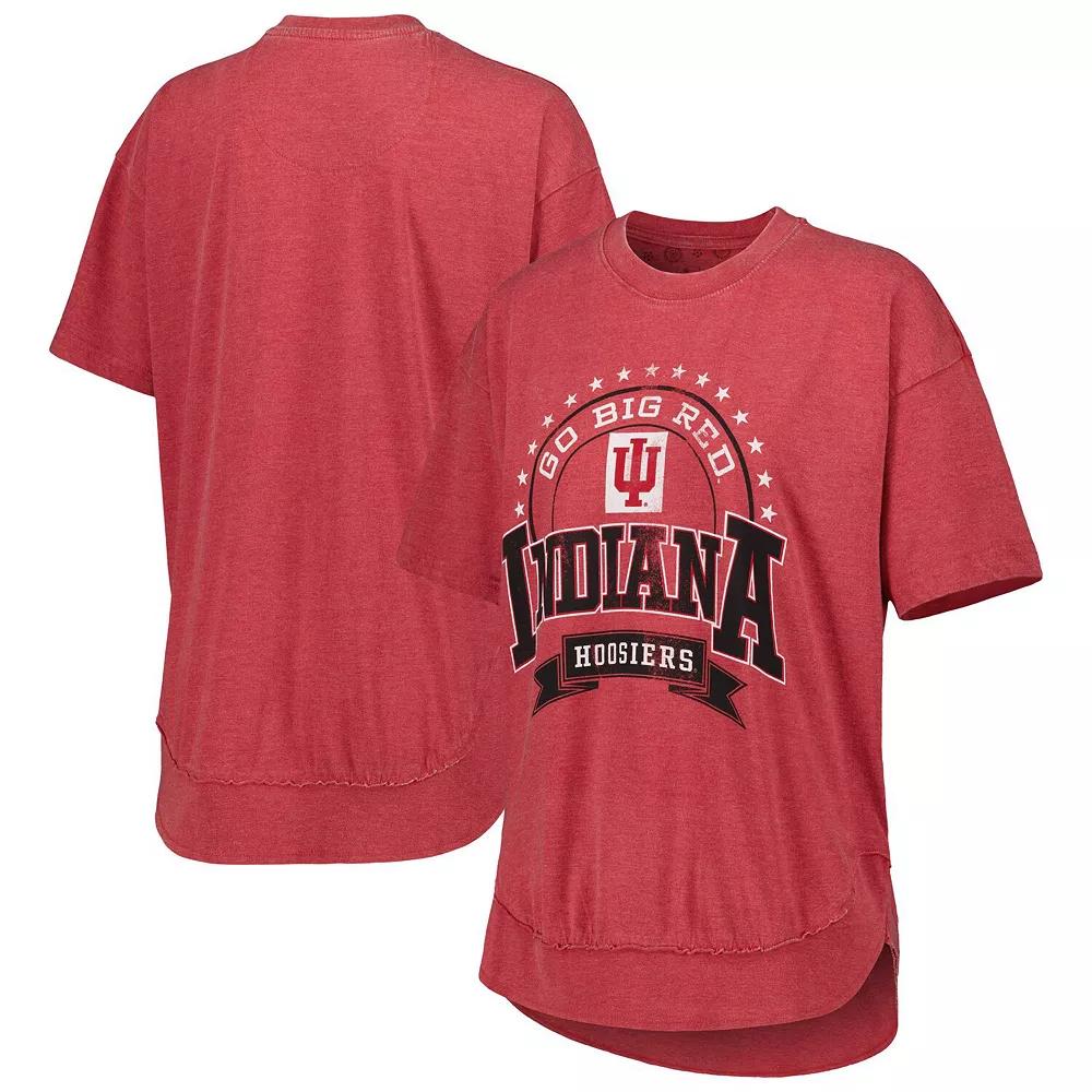 Women's Pressbox Heather Crimson Indiana Hoosiers Vintage Wash Poncho Captain T-Shirt, Size: Small, Red Product Image