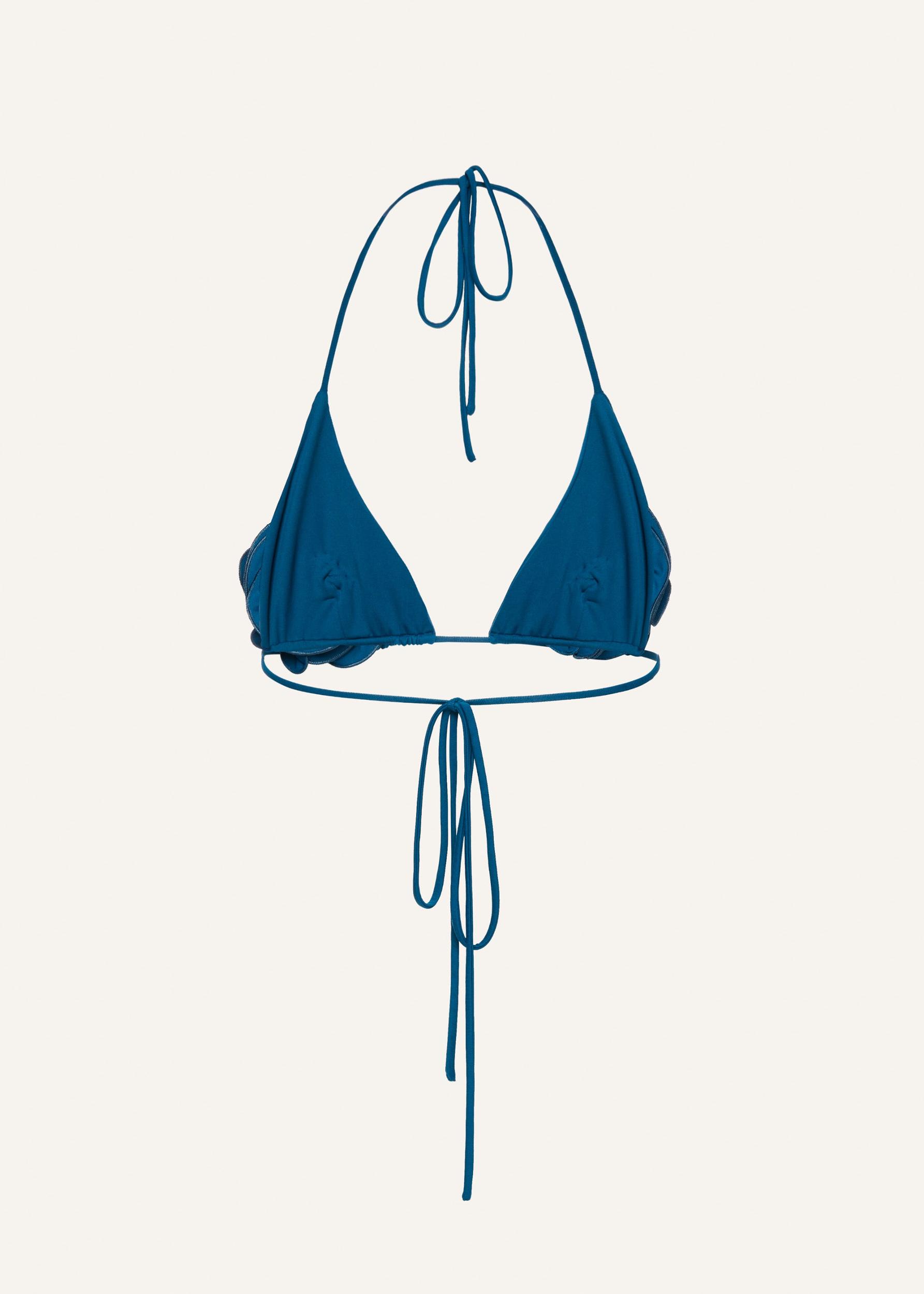 Floral strappy triangle bikini top in ocean blue Product Image