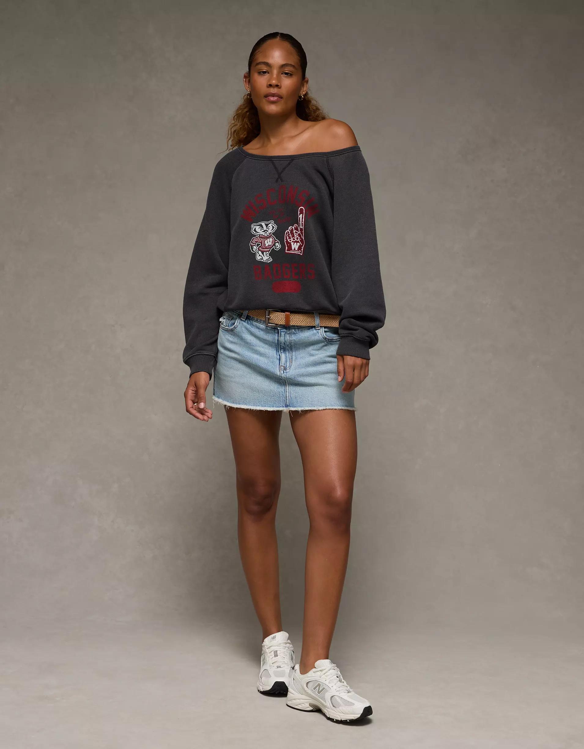 AE Wisconsin Badgers Graphic Off The Shoulder Sweatshirt Product Image